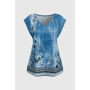 NWT Flamingals Floral Print V-Neck Top XL